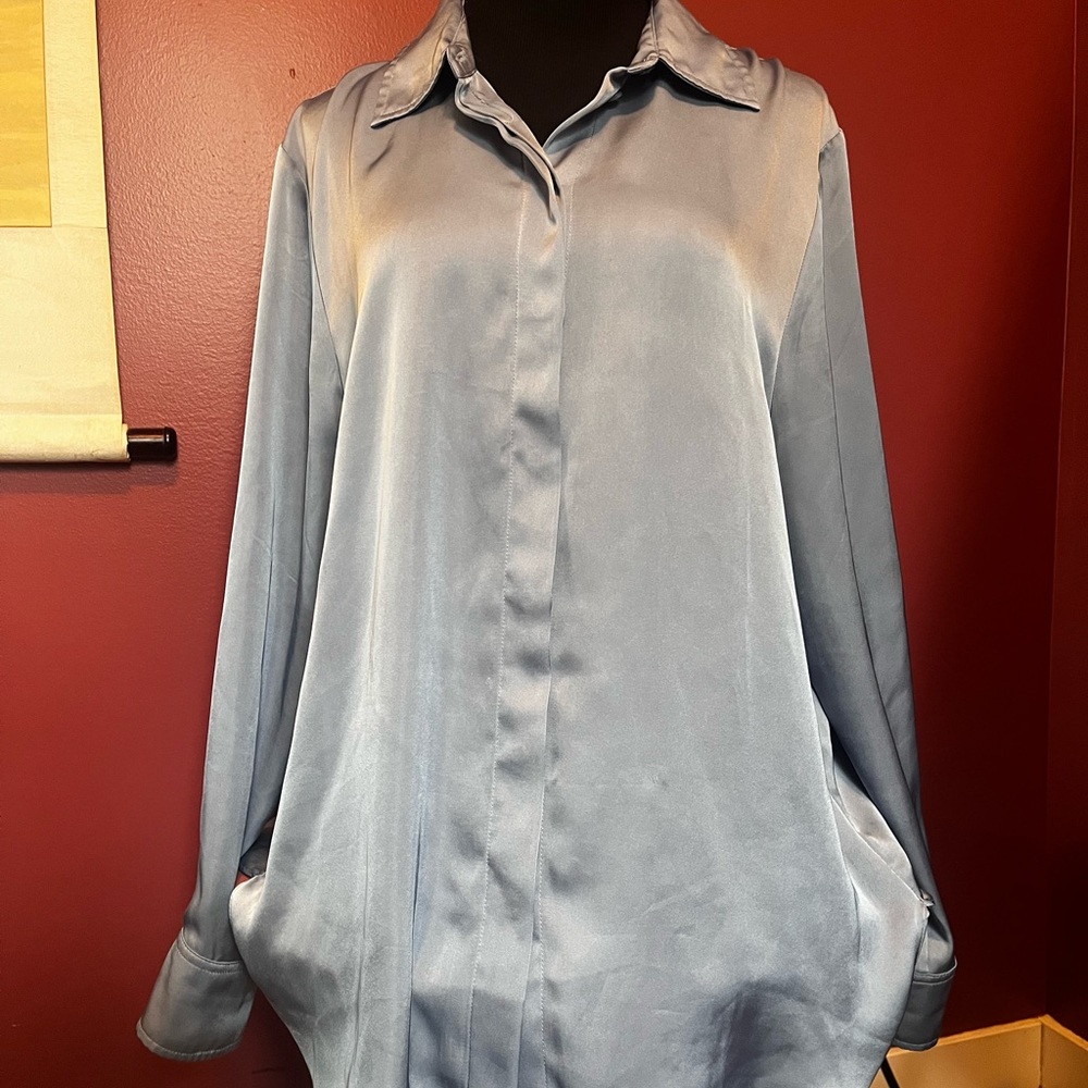 Elegant Blue Satin Blouse 💙